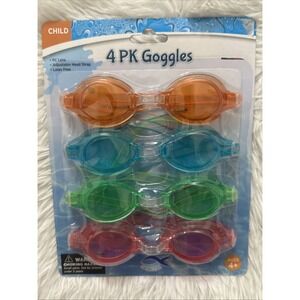 Child 4 pack Adjustable Goggles for ages 4+ Brand New, Orange, Blue, Green, Pink